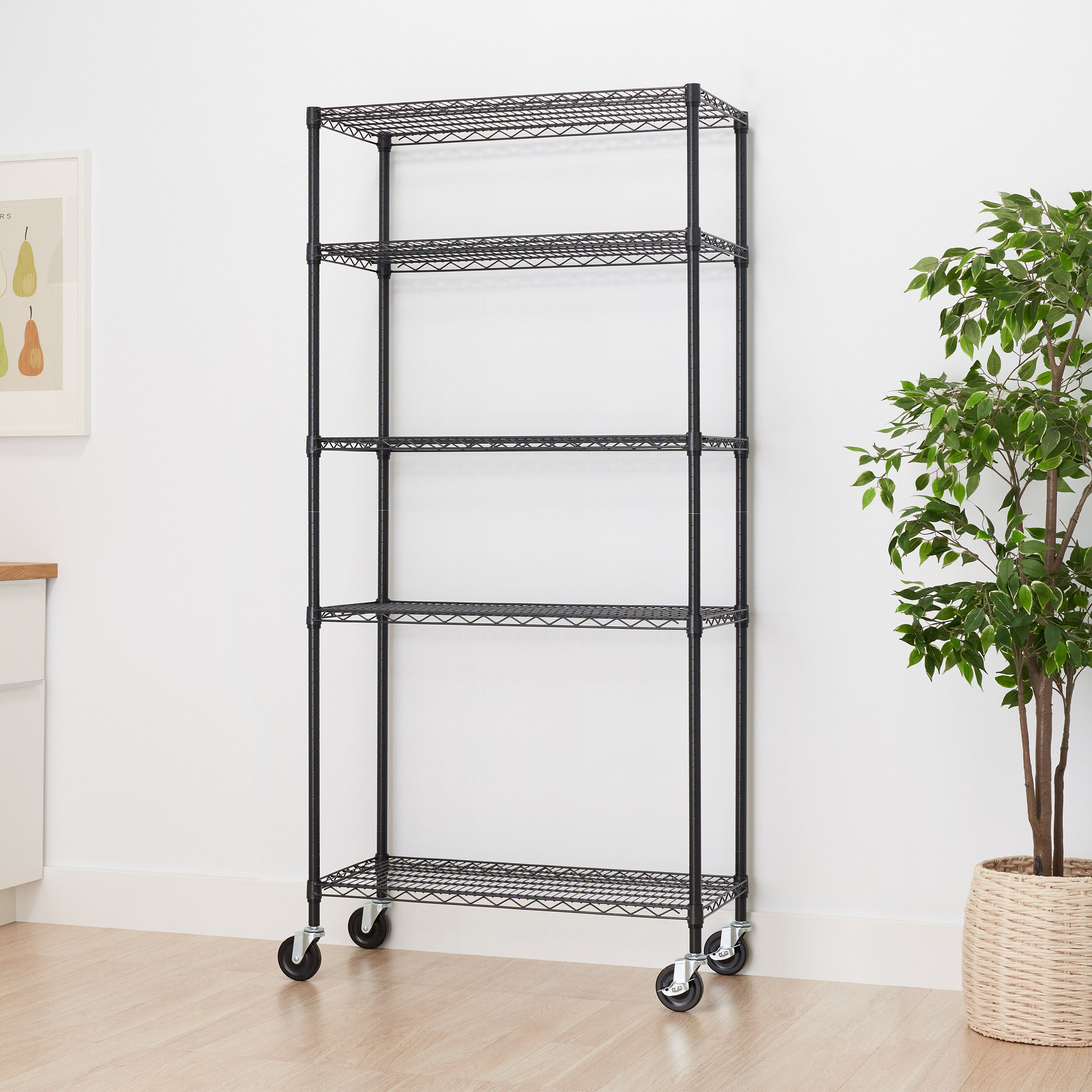 TRINITY 5-tier Wire Shelving Rack, 36' x 18' x 72', Includes Wheels