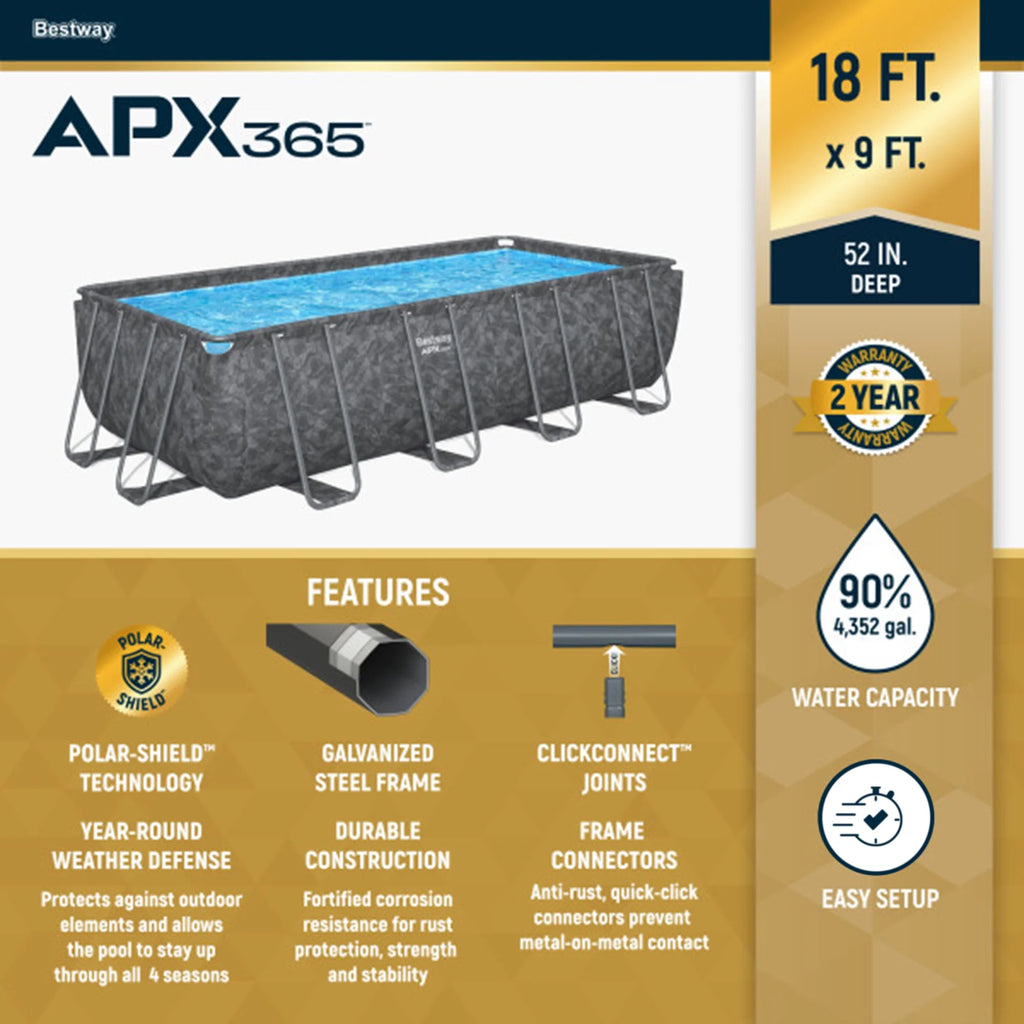 Bestway APX 365 31'4" x 16' x 52" Rectangular Above Ground Swimming Pool