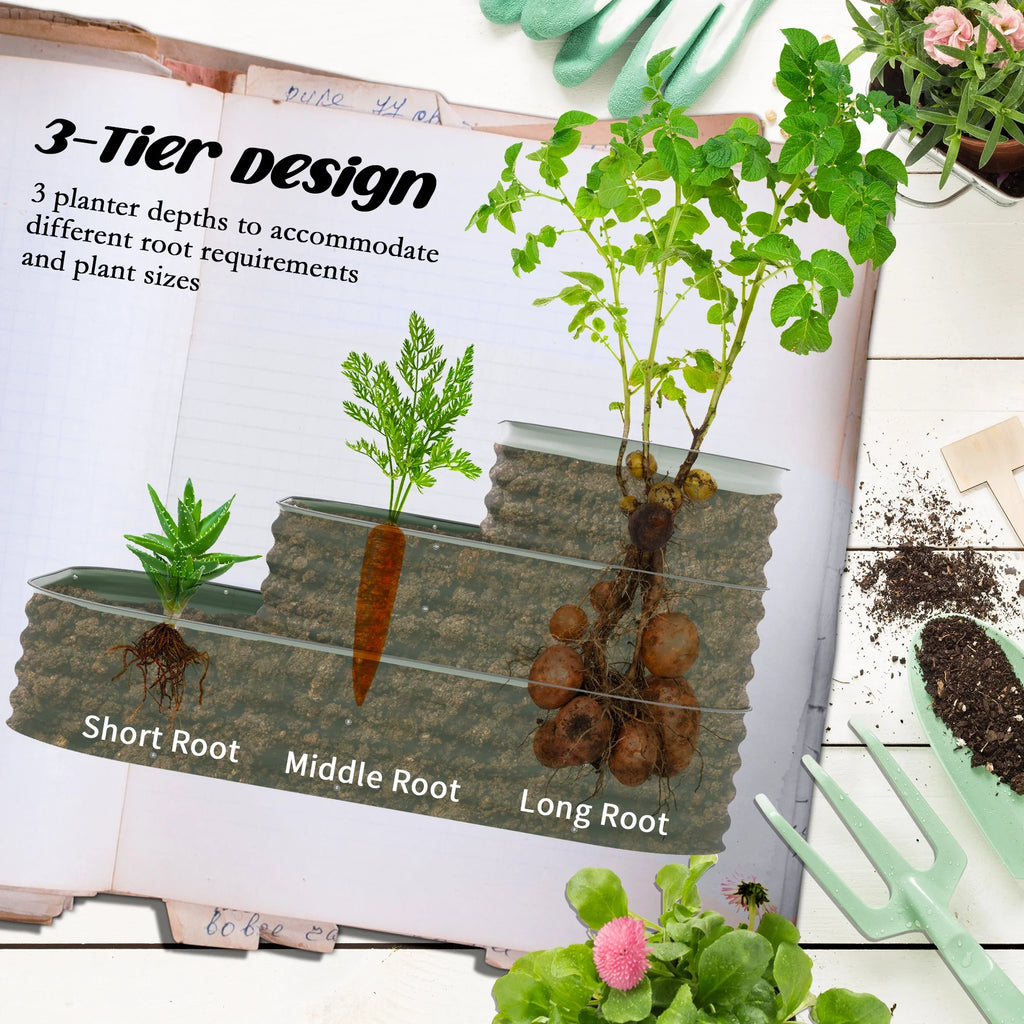 Outsunny 3-Tier Raised Garden Bed 62.25" x 43" x 32.25" Planter Set, Green