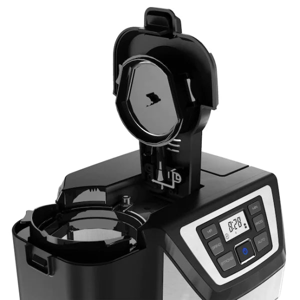 12-Cup Programmable Coffee Maker with Built-In Grinder, Stainless Steel Drip Coffee Machine with Auto Brew