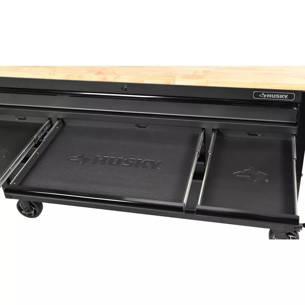 61 Inch 15 Drawer Mobile Workbench - Heavy Duty Steel Tool Cabinet with Wood Top and Power Strip