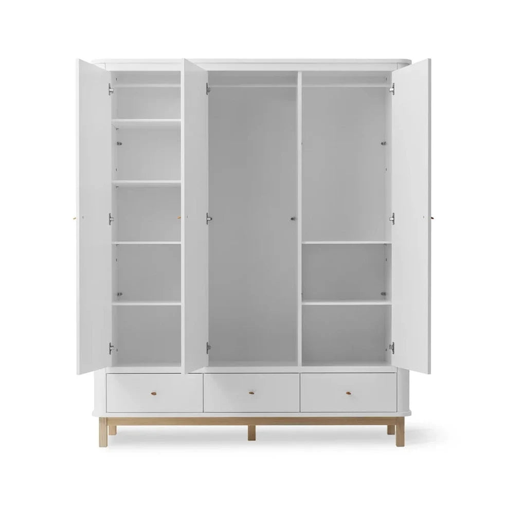 Armoire 3 portes avec penderie, tiroirs et étagères modulables