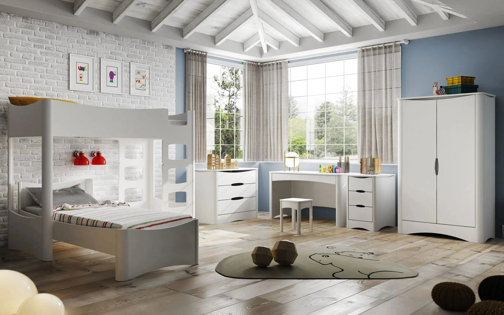 Armoire enfant bois et aluminium 2 portes avec penderie et étagères