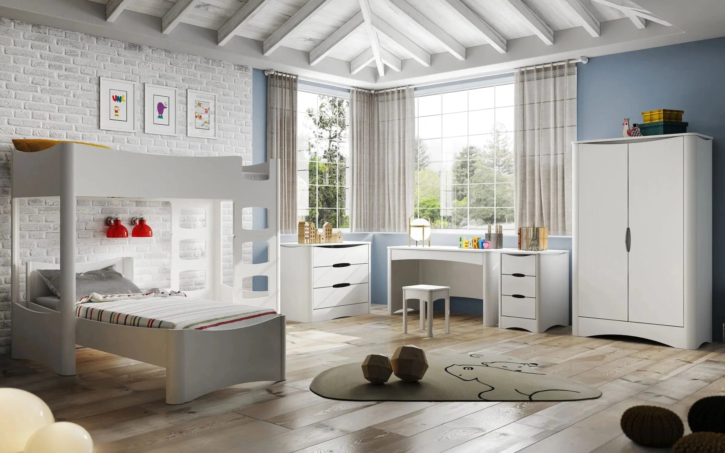 Armoire enfant bois et aluminium 2 portes avec penderie et étagères