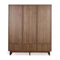Grande armoire noyer 3 portes avec tiroirs, penderies et étagères