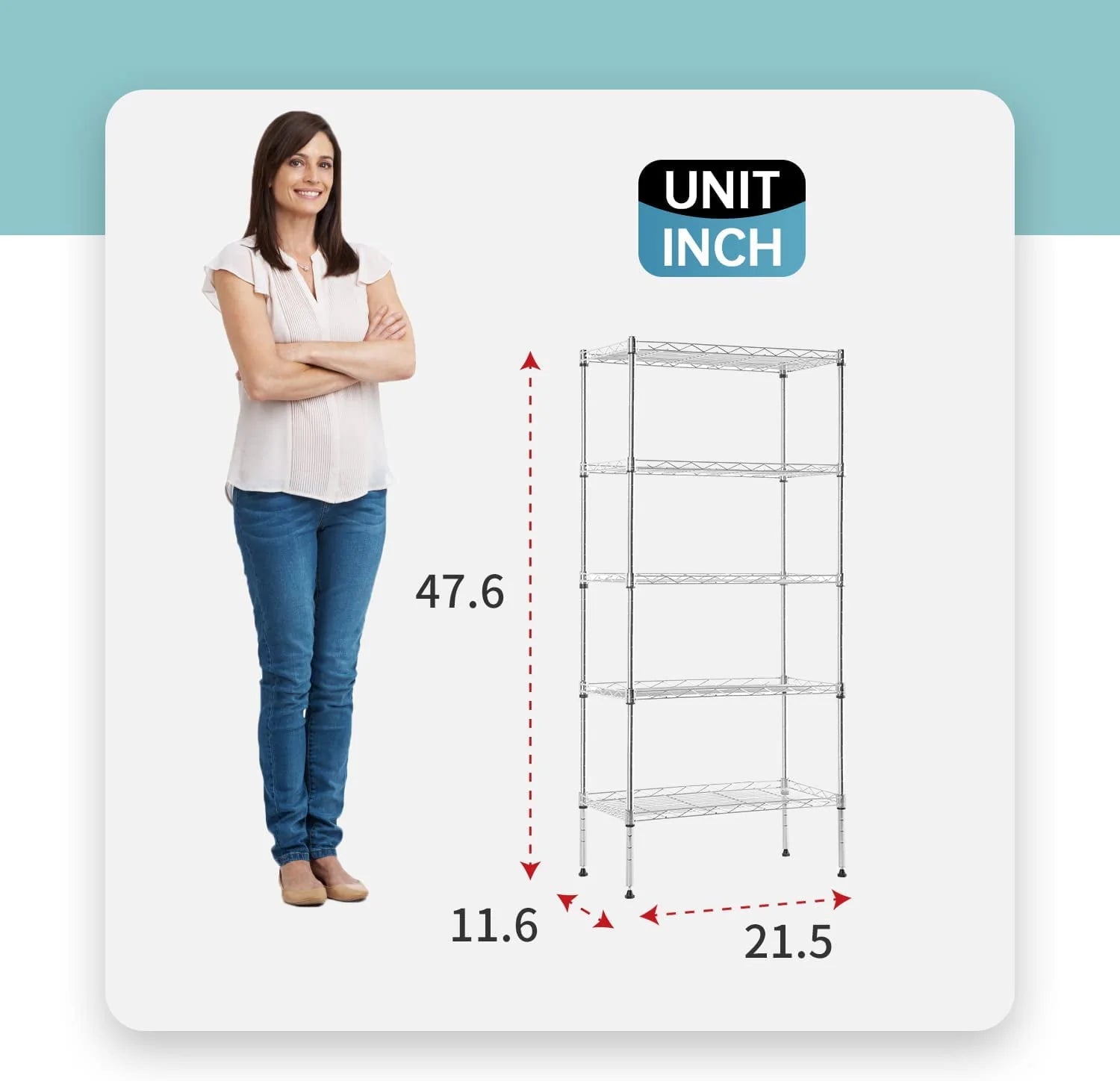 FDW Adjustable Storage Shelves Metal Storage Shelf(Chrome, 21.5L x 11.6W x 47.6H)