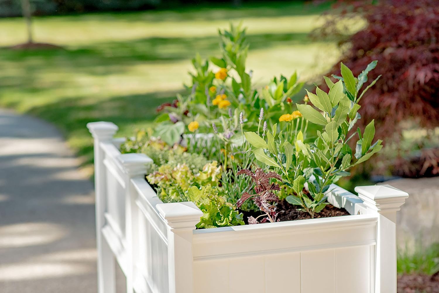 White Vinyl Raised Garden Bed Planter Box - Paintable Outdoor Herb & Flower Planter with Storage Shelf