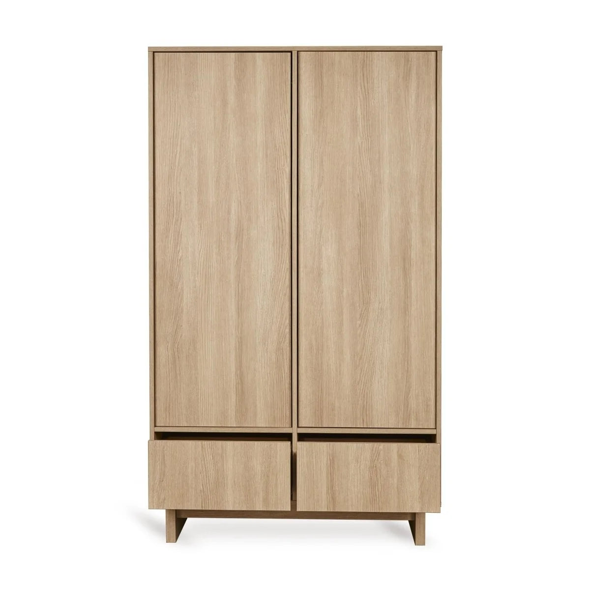 Armoire frêne miel 2 portes avec tiroirs, penderies et étagères réglables