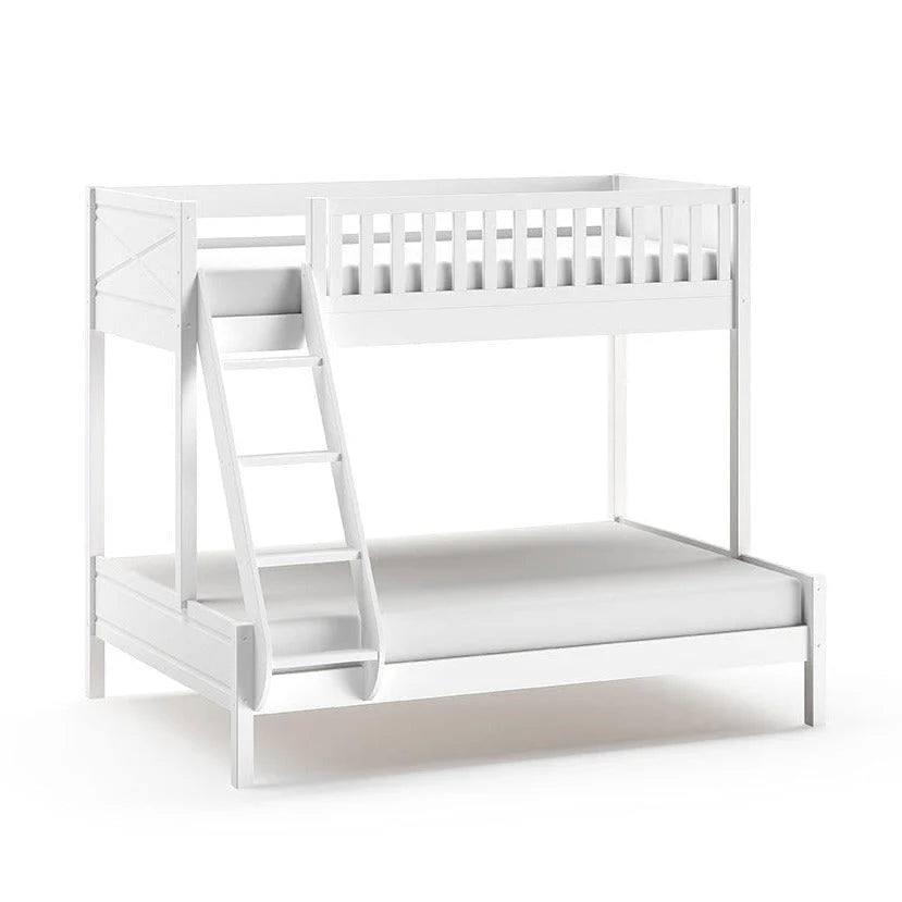 Lit superposé familial blanc 90x200 cm + 140x200 cm en bois