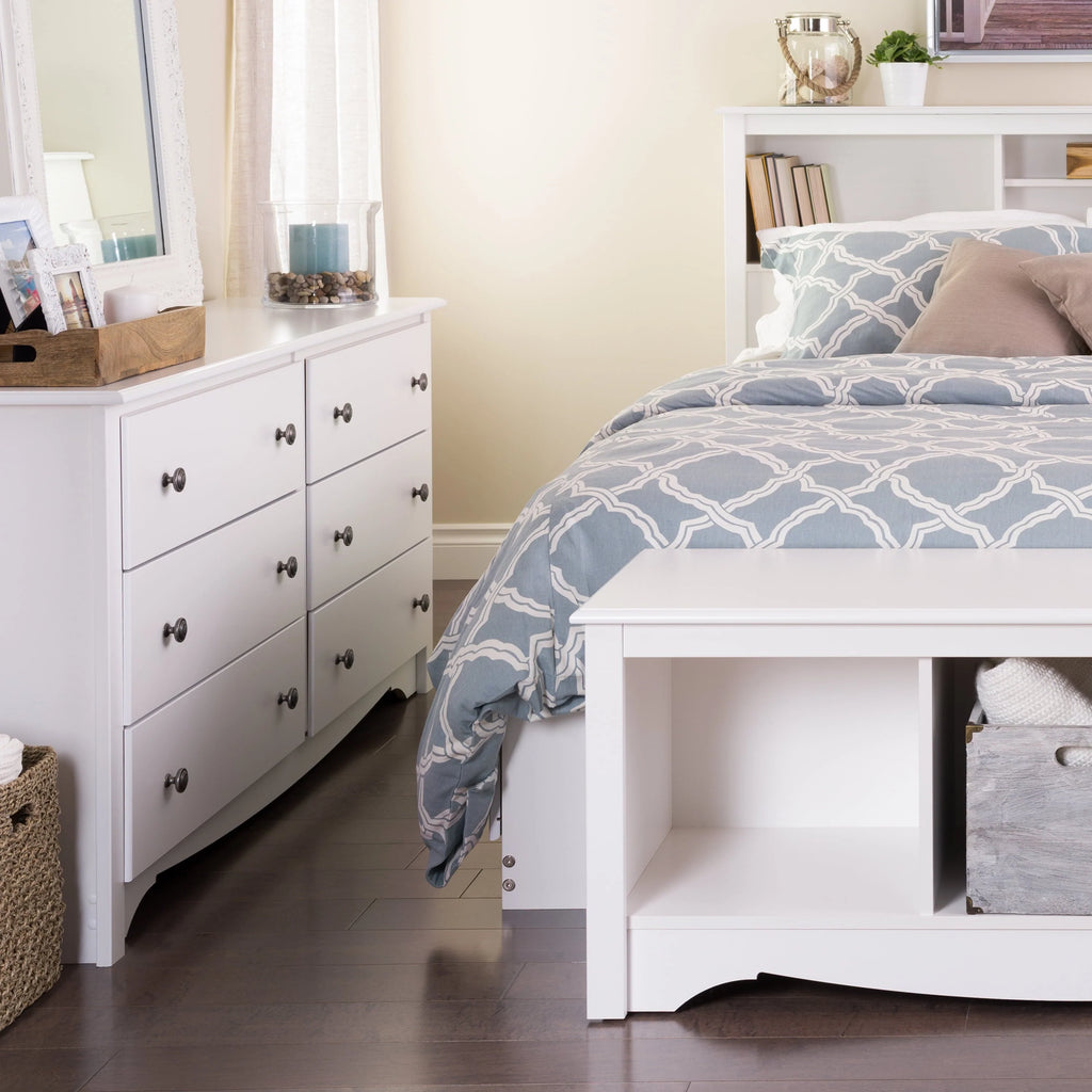 Prepac Monterey 6 Drawer Wooden Double Dresser, 16" x 59" x 29", White