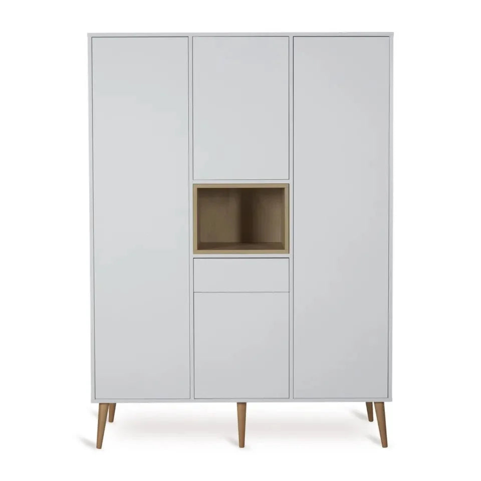 Armoire enfant blanche brillante 4 portes avec 7 étagères et 4 penderies