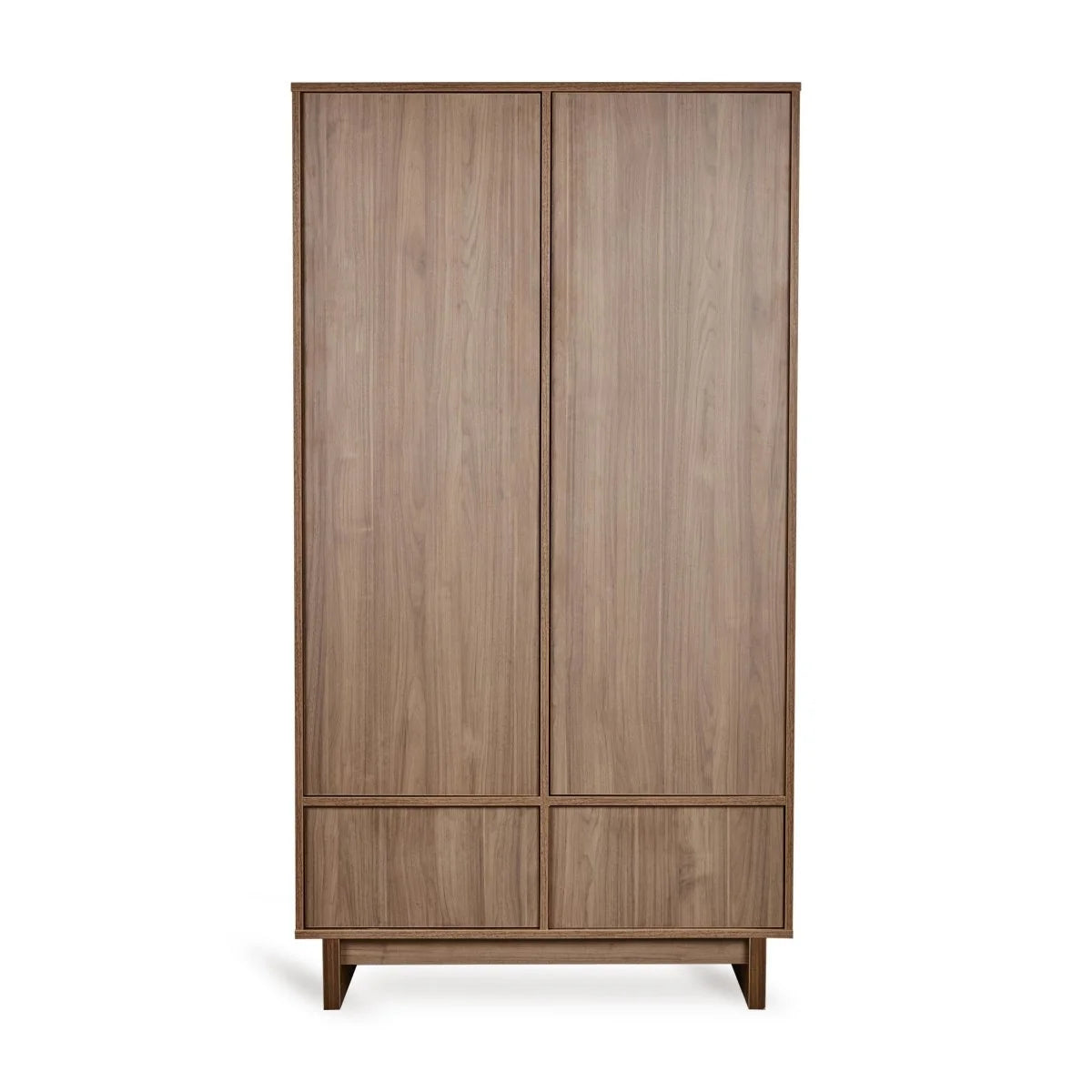 Armoire noyer 2 portes avec tiroirs, penderies et étagères réglables