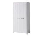Armoire enfant 2 portes blanche en pin massif avec étagères et tringle