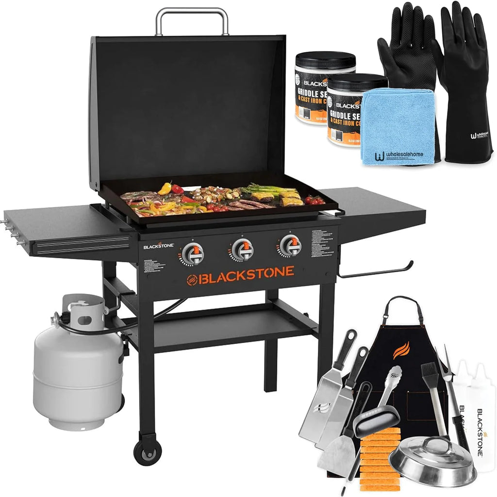 28 Inch Gas Griddle - 3 Burner Outdoor Flat Top Grill with Accessories