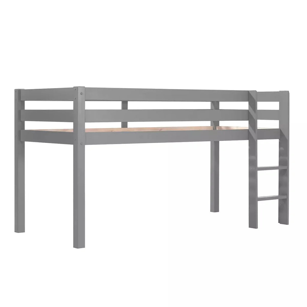 Lit mezzanine enfant mi-hauteur gris 90x200 cm en pin massif avec sommier