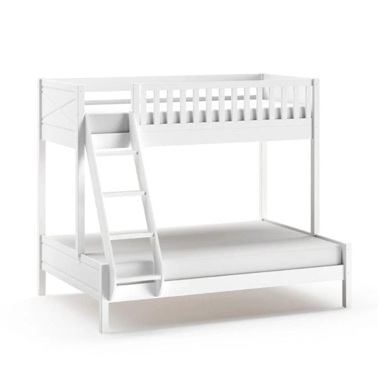 Lit superposé enfant blanc 3 places avec deux tiroirs de rangement