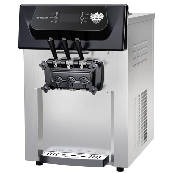 Commercial Soft Serve Ice Cream Machine - 2+1 Flavor Countertop Frozen Dessert Maker