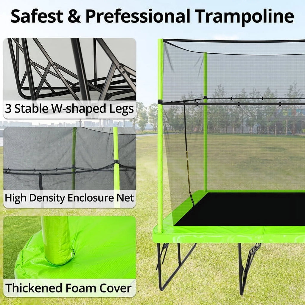 Voqoomkl Rectangle Trampoline with Basketball Hoop for Kids and Adults, Green, 204.00" x 120.00" x 141.00"