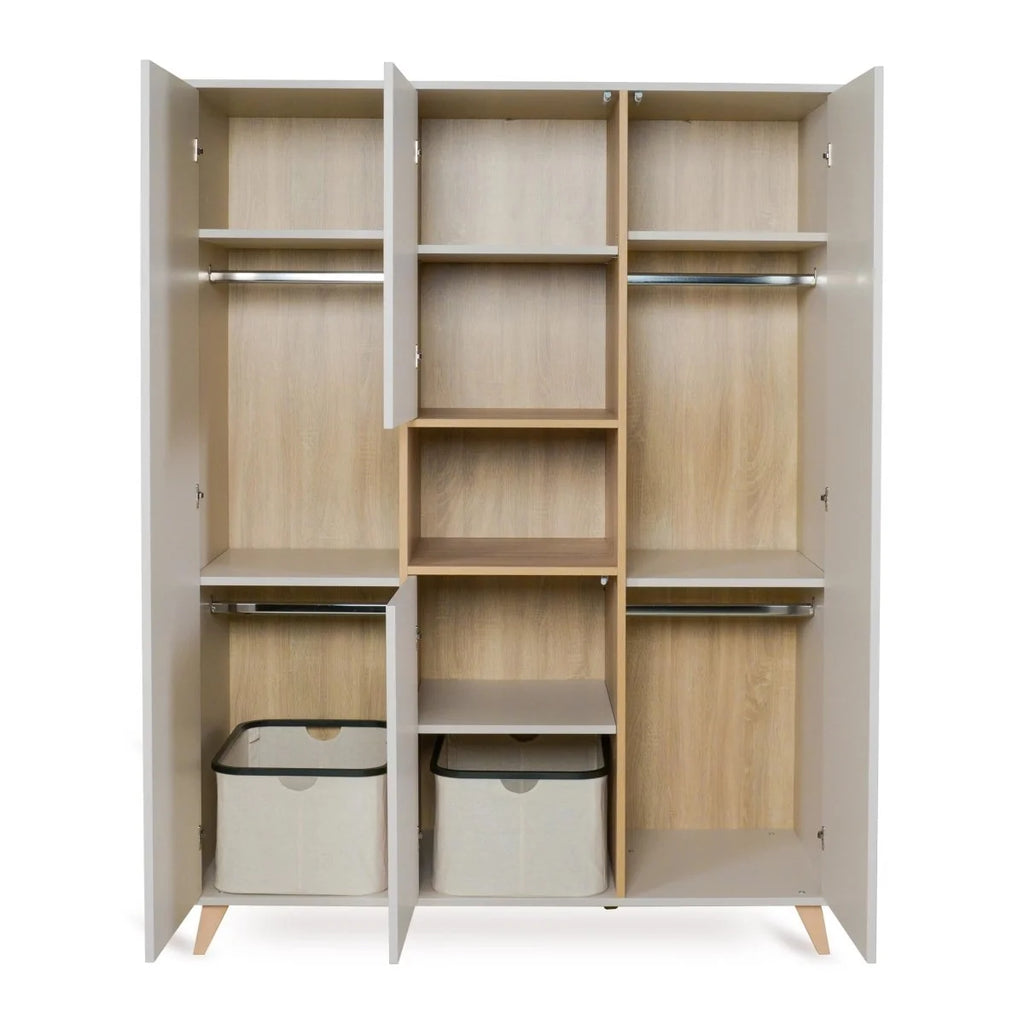 Armoire enfant argile 4 portes avec 8 étagères et 4 penderies