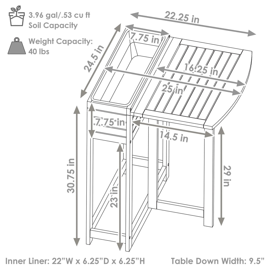 Sunnydaze 24.25" x 25" x 30.5" Natural Acacia Wood Rectangular Raised Garden Bed with Shelf