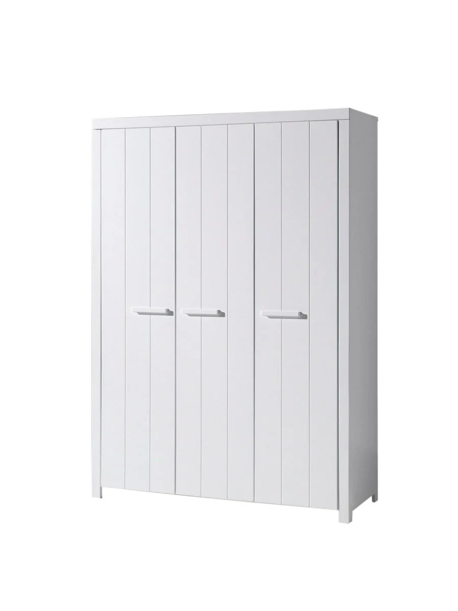 Armoire enfant blanche 3 portes avec 6 étagères et tringle