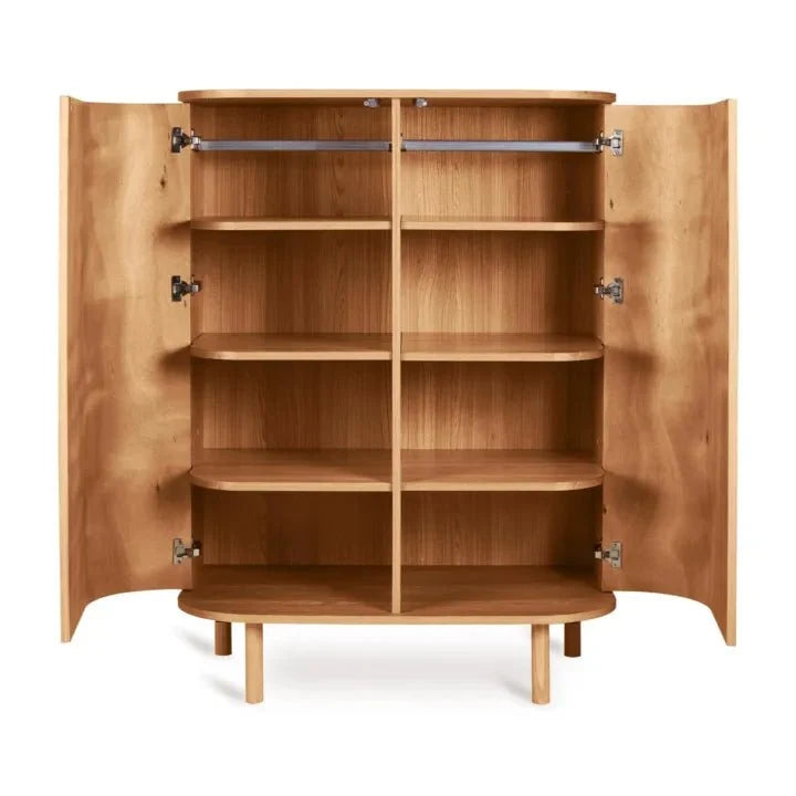 Petite armoire enfant frêne naturel avec penderies et rangement modulable