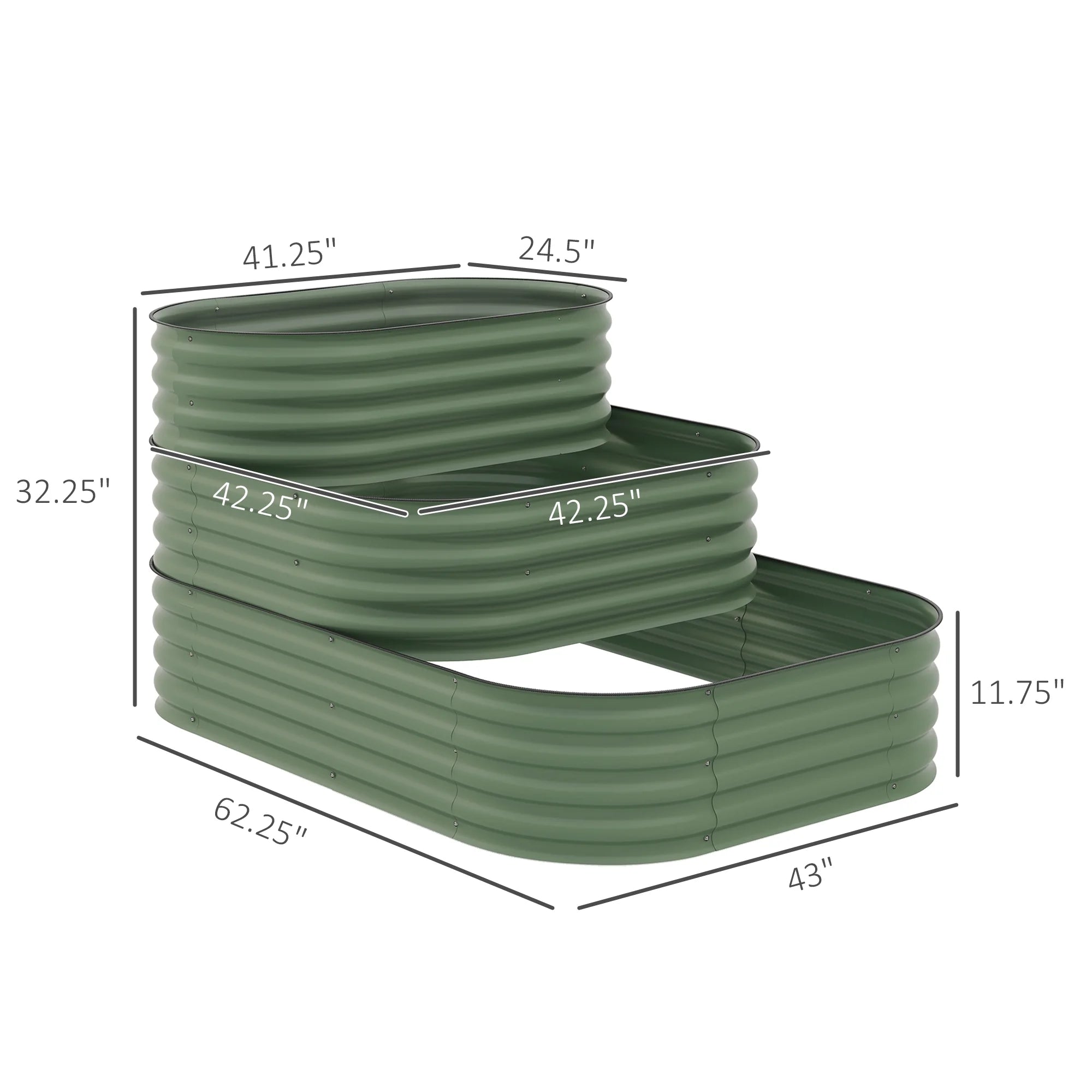 Outsunny 3-Tier Raised Garden Bed 62.25" x 43" x 32.25" Planter Set, Green