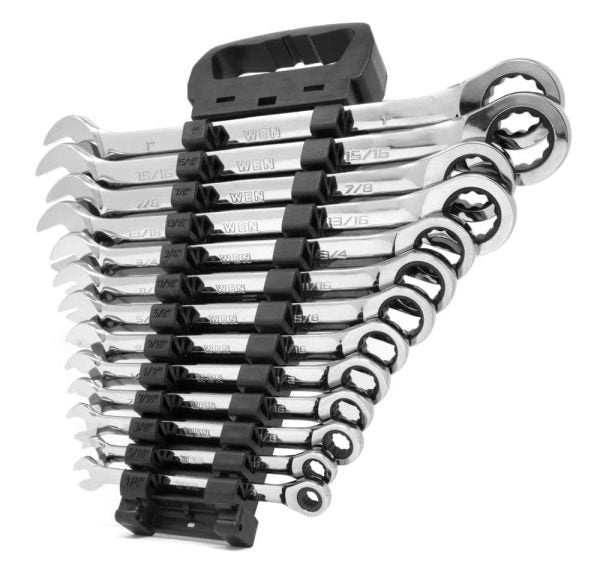 13-Piece SAE Ratcheting Combination Wrench Set, 12-Point Chrome Vanadium Steel Wrenches with Storage Case