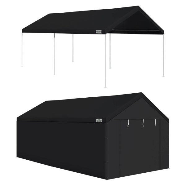 10x20 ft Straight Leg Instant Canopy Tent with Sidewalls, Pop-Up Outdoor Party Shelter & Carport, Black
