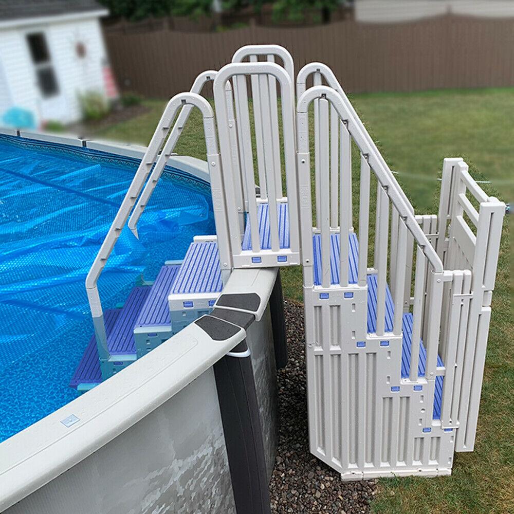 Confer Above Ground Pool Steps with Blue Safety Closure, Warm Gray Pool Entry Ladder System