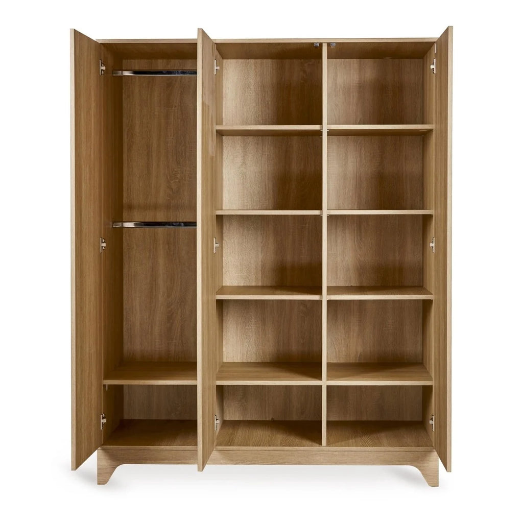 Grande armoire enfant Honey Ash 3 portes avec penderies et étagères réglables