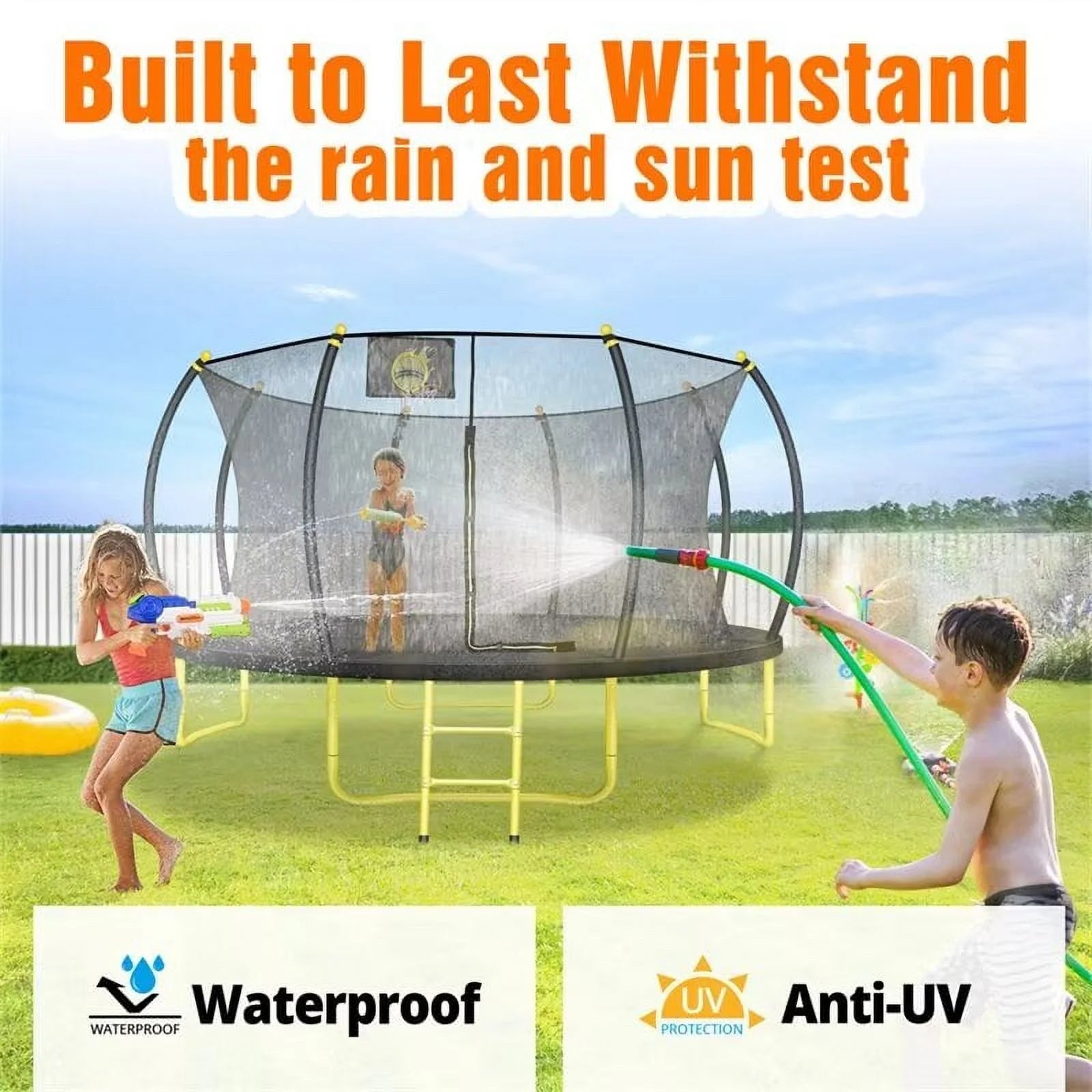 JAMPOOCA Pumpkin Trampoline with Enclosure for Kids and Adults, Black/Yellow, 63.78" x 17.72" x 8.66"
