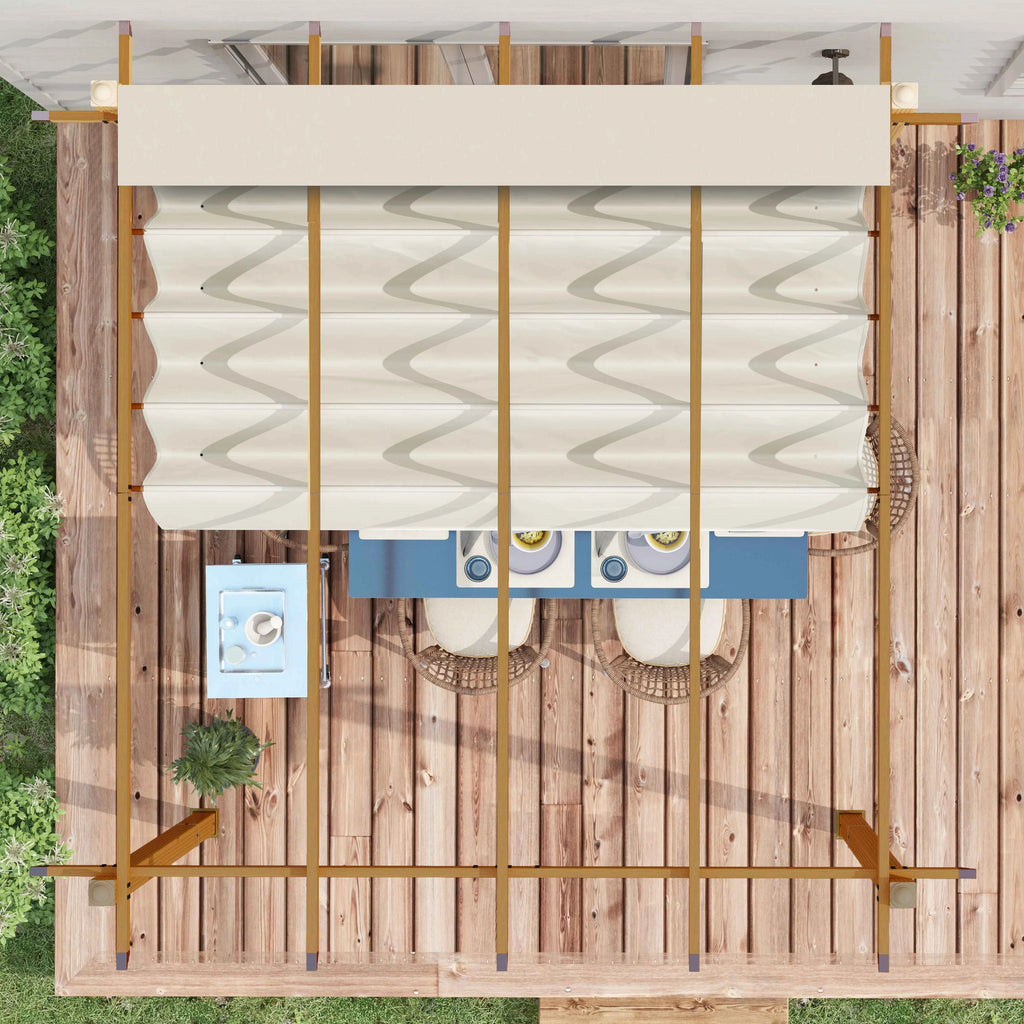 Outsunny 10' x 10' x 88.25" Cream White Aluminum Pergola, Retractable Canopy and Water-Resistant