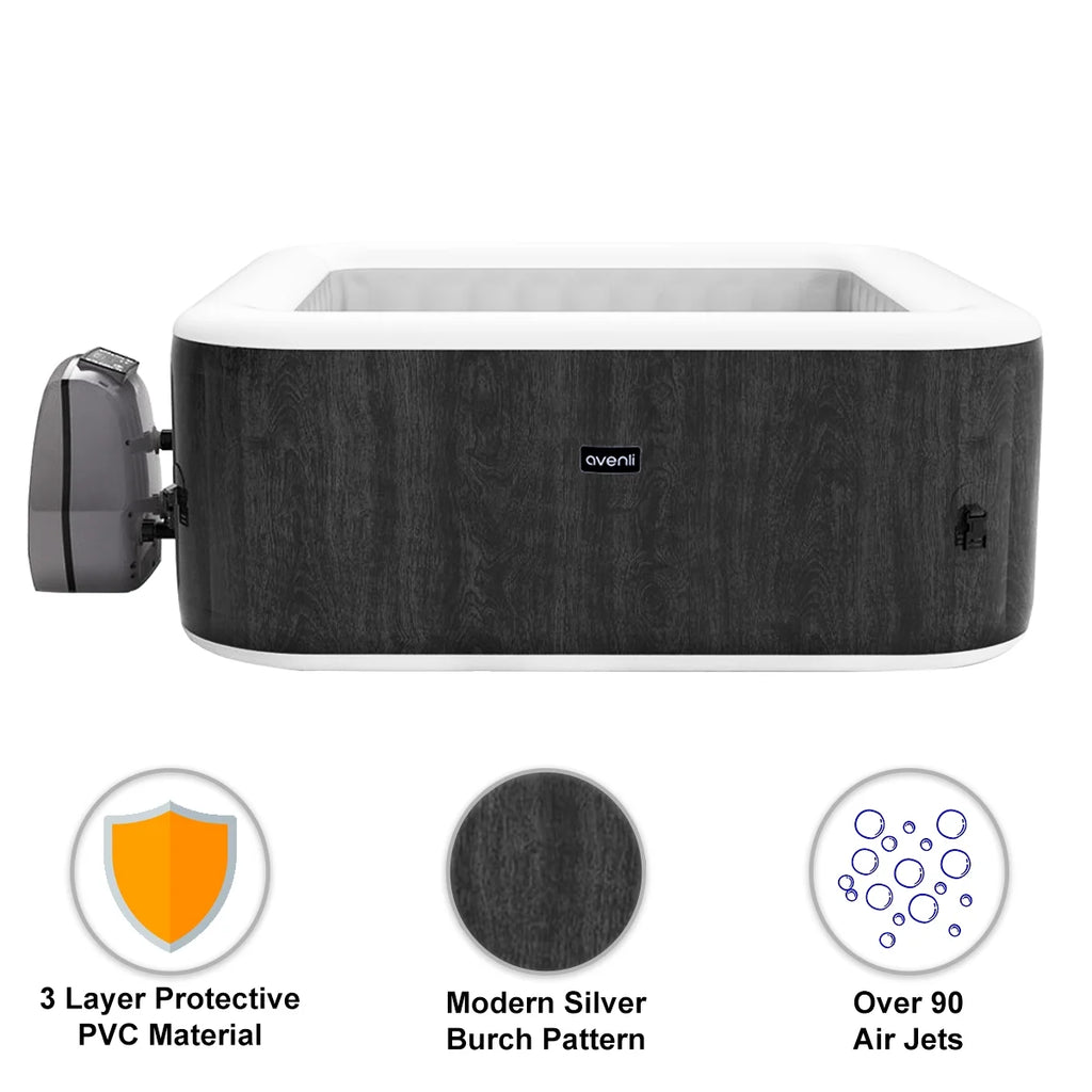 Avenli 4-Person Inflatable Square Spa, Silver Birch, 58" x 58" x 25"