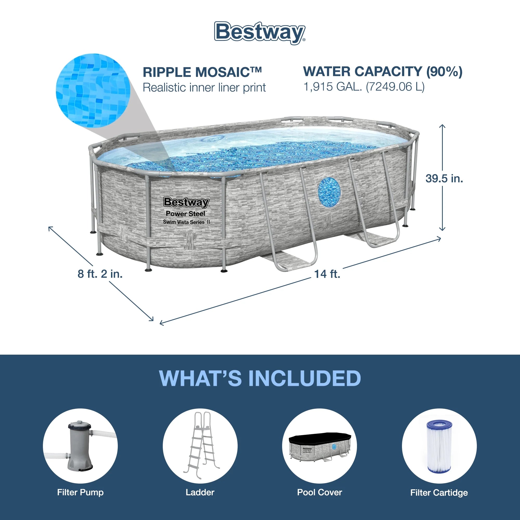Bestway Power Steel Swim Vista 14' x 8'2" x 39.5" Above Ground Pool Set