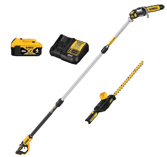 Kit élagueuse sur perche et taille-haie télescopique sans fil avec batterie et chargeur