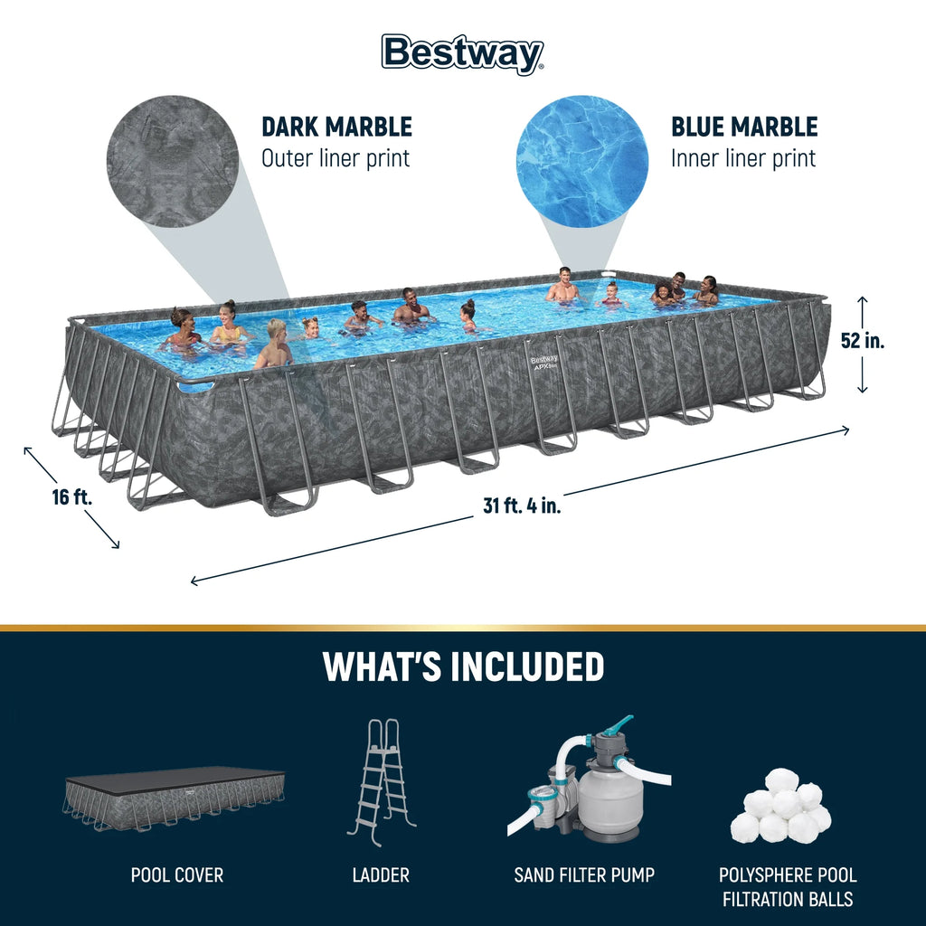Bestway APX 365 31'4" x 16' x 52" Rectangular Above Ground Swimming Pool