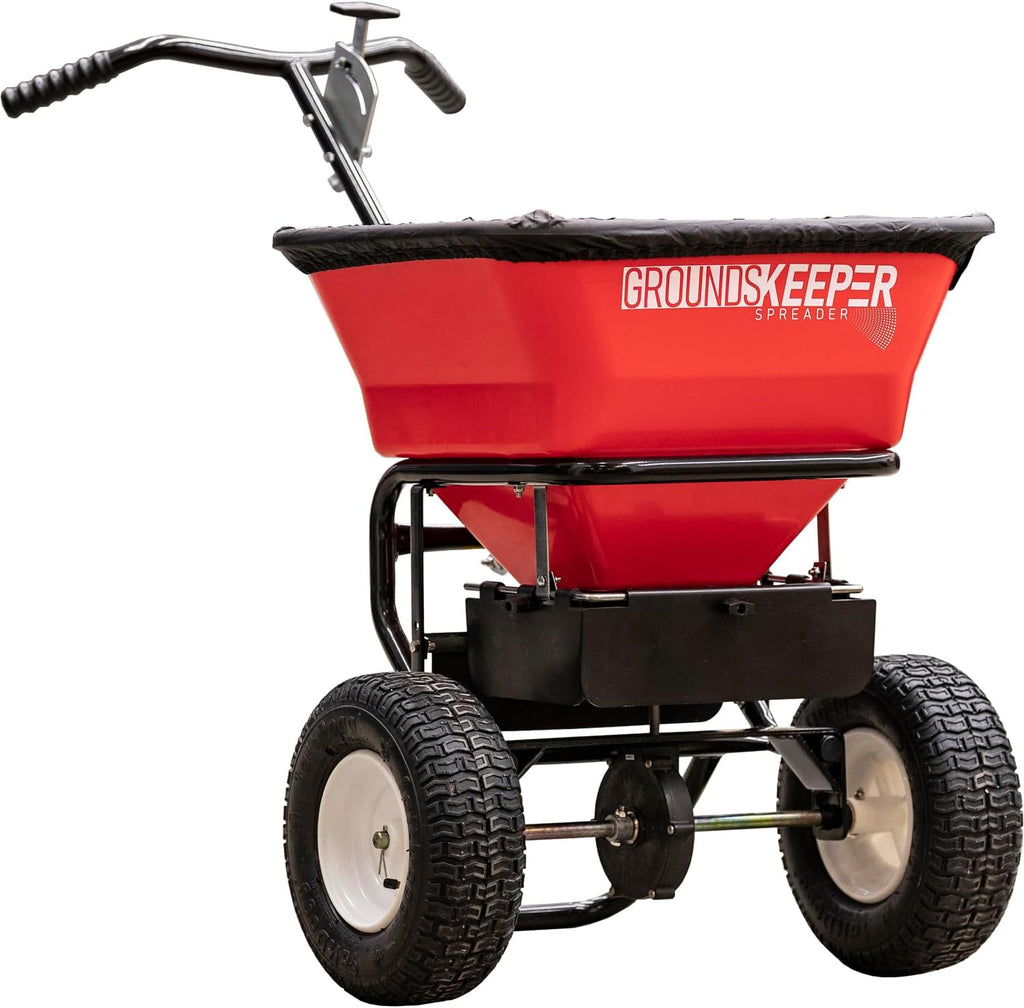 100 lb Walk Behind Push Spreader - Multi Purpose Fertilizer Seed Salt & De-Icer Spreader
