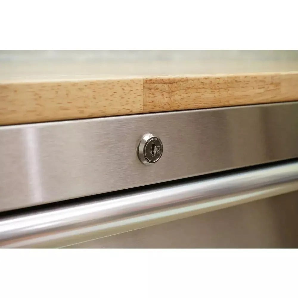 72 Inch Mobile Workbench with 18 Drawers - Stainless Steel Rolling Tool Cabinet with Wood Top