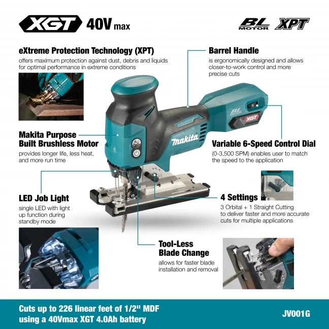 Scie sauteuse sans fil 40V avec moteur sans balais et vitesse variable