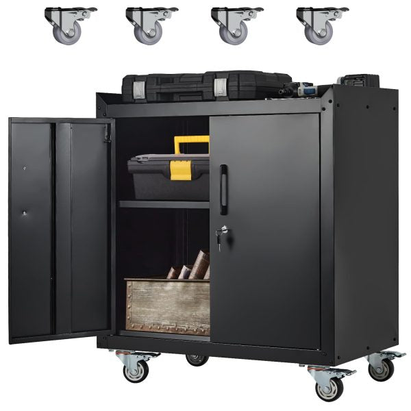 Rolling Garage Storage Cabinet with Wheels - Metal Lockable Tool Cabinet with Adjustable Shelves