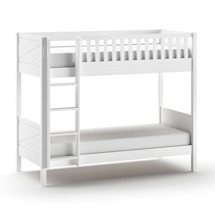 Lit superposé enfant blanc 90x200 cm SCOTT en pin massif avec sommier inclus