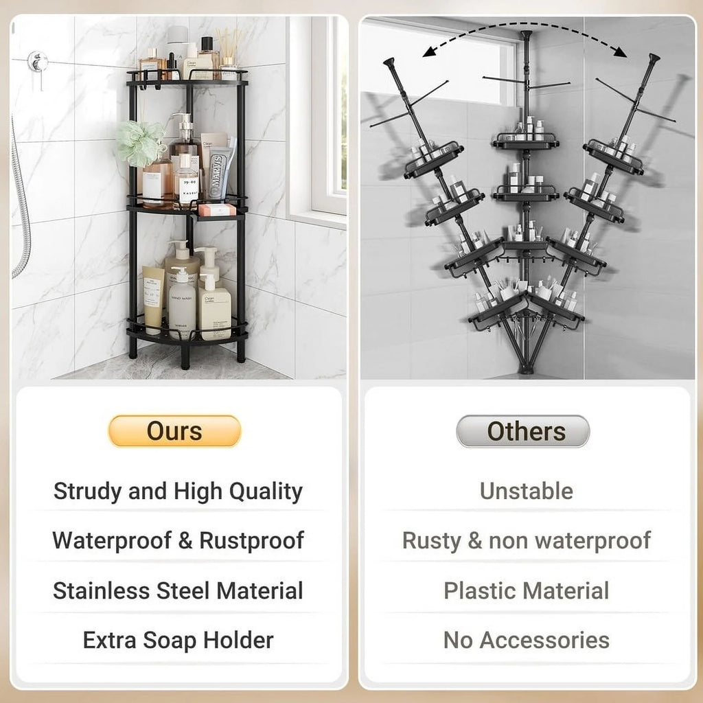 Corner Shower Caddy - 9.6"D x 9.6"W x 30.9"H Black-3 Tier