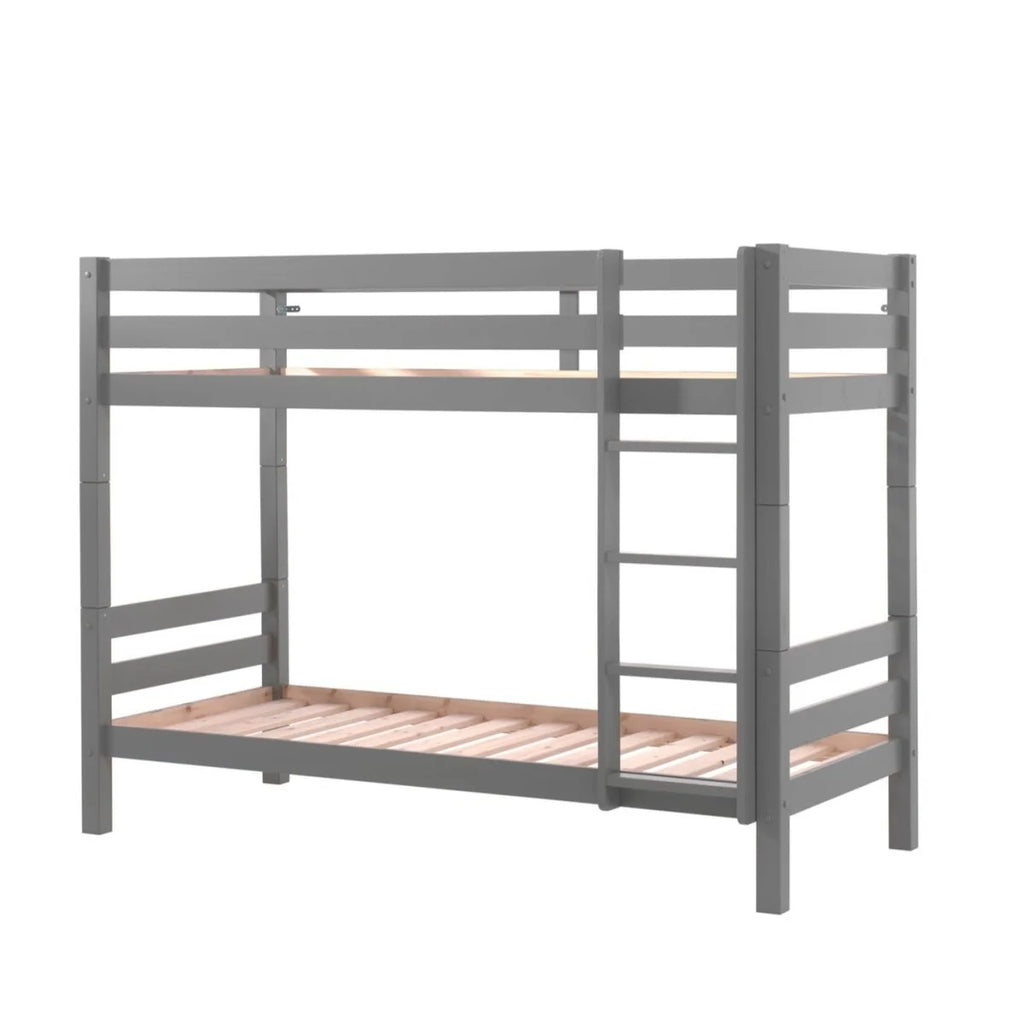 Lit superposé enfant gris 90x200 cm hauteur 160 cm en pin massif avec sommier