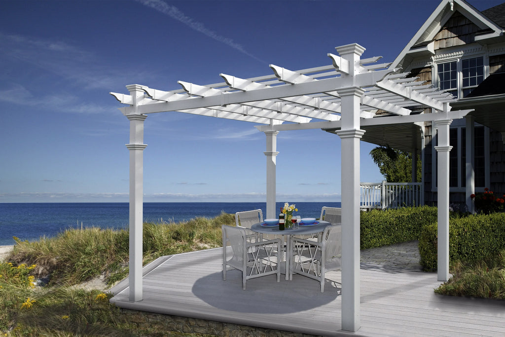 Vita 120"L x 120"W x 108"H Vinyl Venetian Pergola, White, VA42022