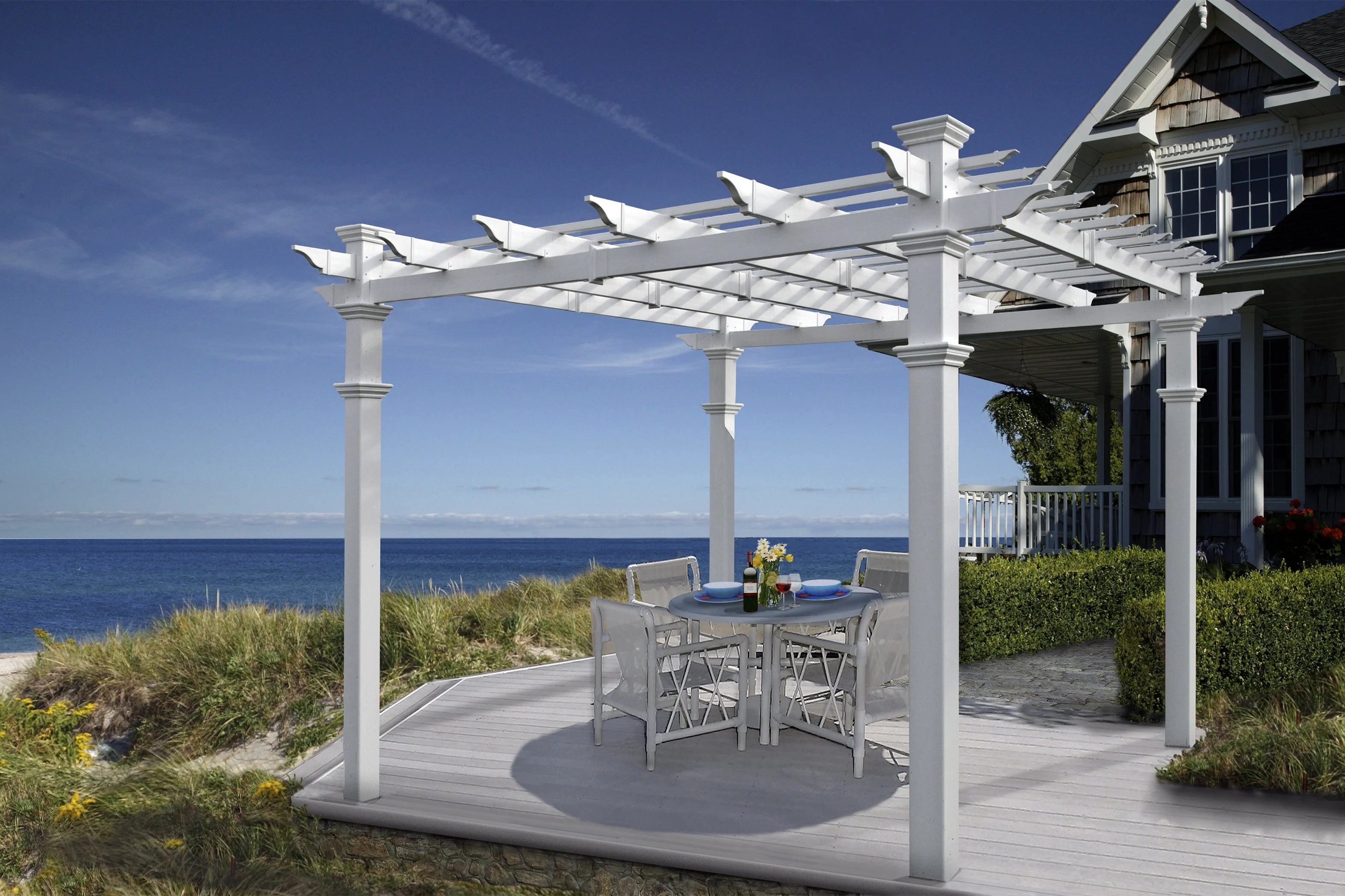 Vita 120"L x 120"W x 108"H Vinyl Venetian Pergola, White, VA42022