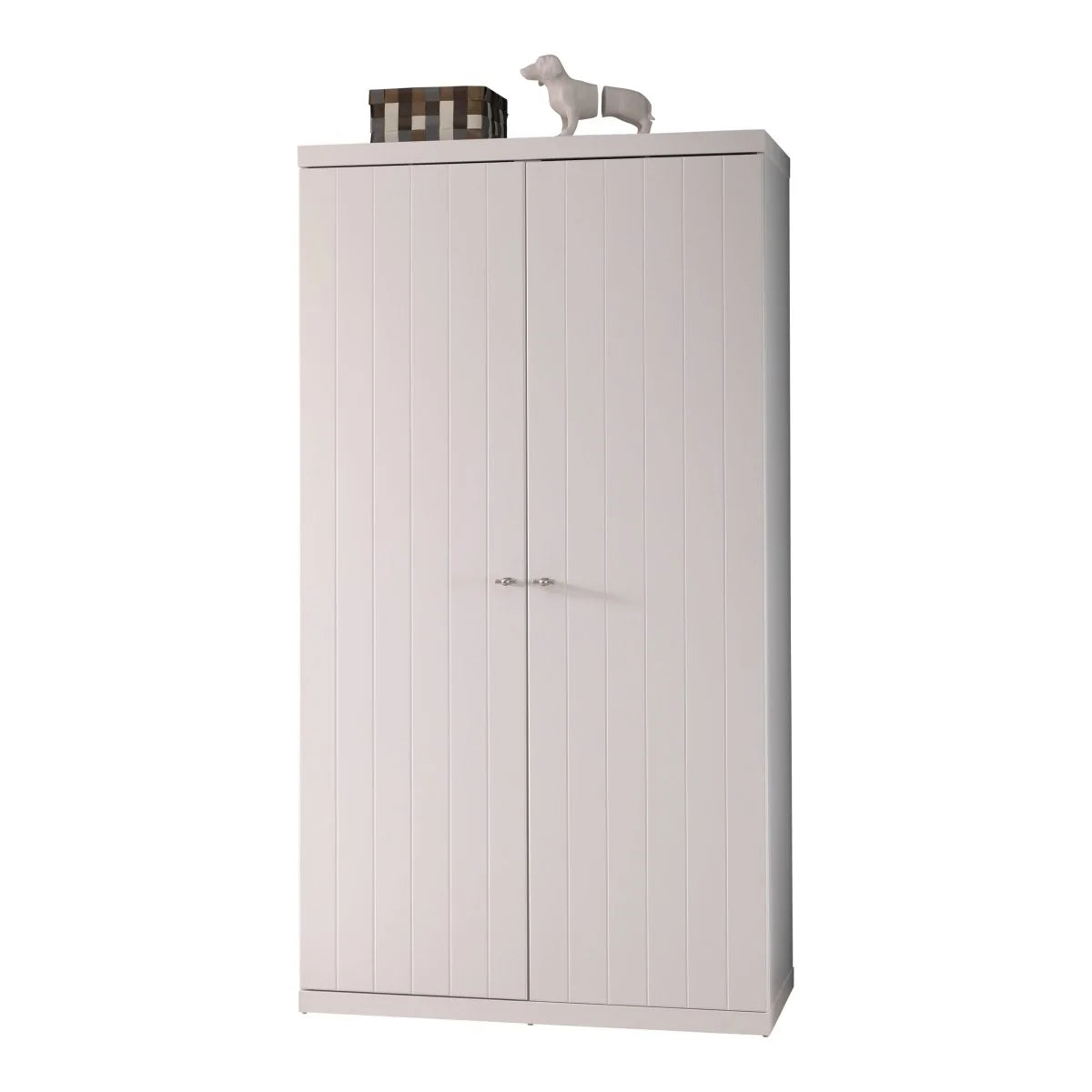 Armoire enfant blanche 2 portes avec penderie et 5 étagères