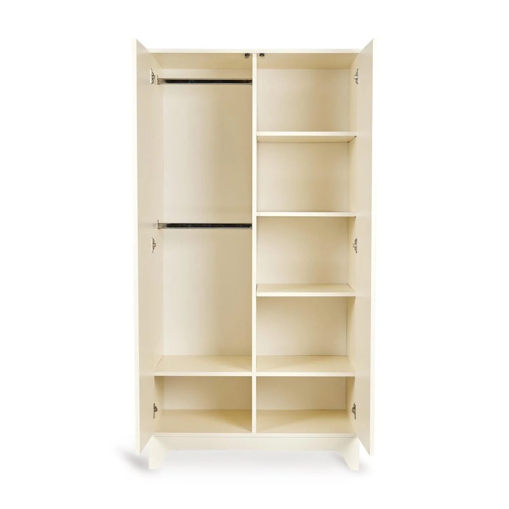 Armoire enfant beige 2 portes avec penderies et étagères réglables