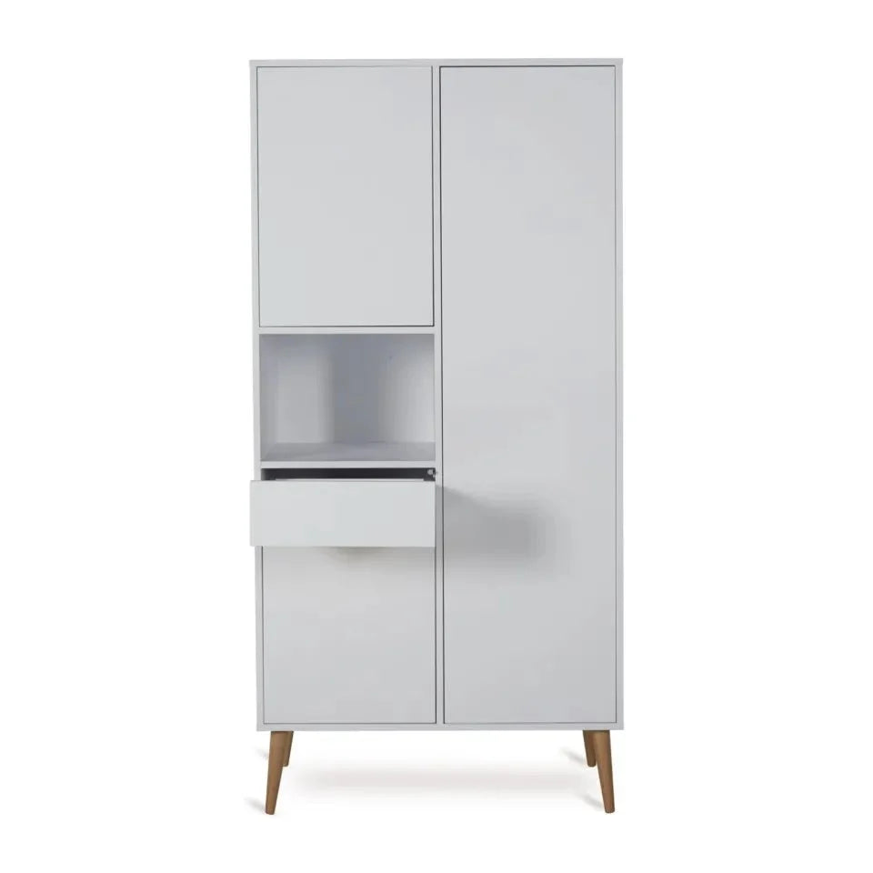 Armoire enfant blanc brillant 3 portes avec tiroir et penderie