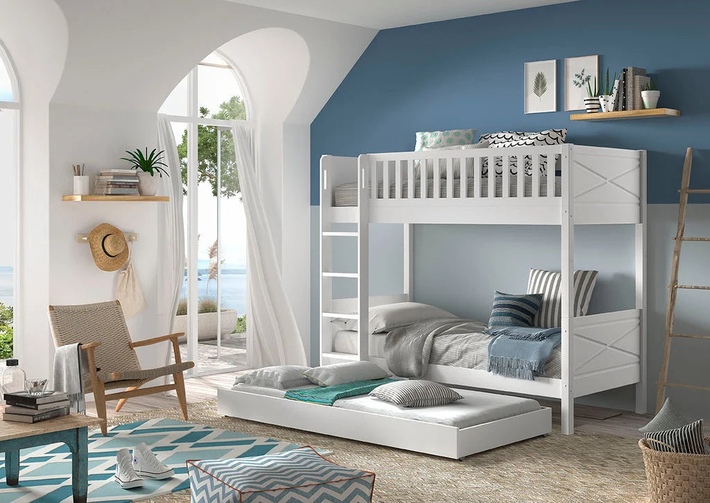 Lit superposé enfant blanc 2 places avec tiroir compatible